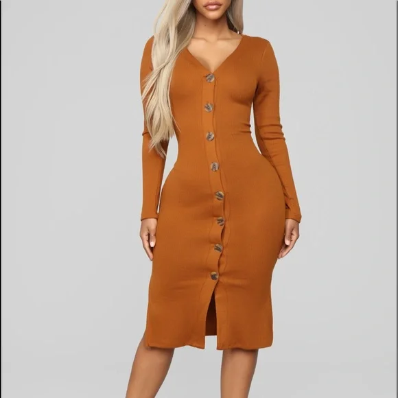Fashion Nova | Dresses | Brown Button Up Sweater Dress | Poshmark
